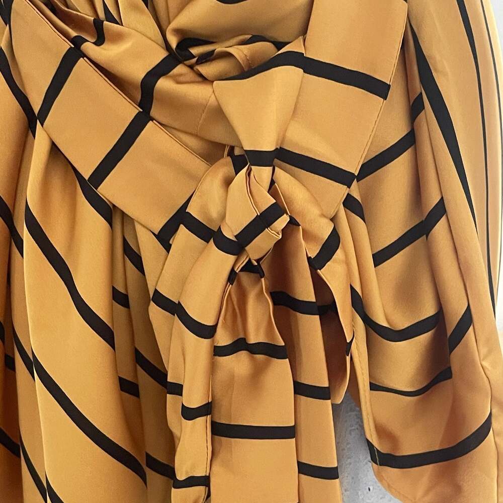 INC International Concepts Mustard Yellow and Black Striped Wrap Tie-Front Blous - Picture 4 of 5